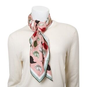 Pink Multicolor Print Silk Foulard 90